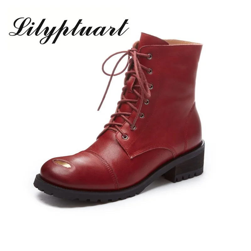 2020 European and American style new distressed thick heel retro boots leather patch French round head short boots female