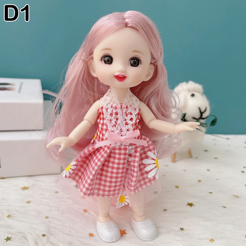 Nueva Muñeca BJD Mini de 16 cm, 13 Articulaciones Móviles, Muñeca Bebé con Ojos Grandes en 3D, Hermosa Muñeca de Juguete DIY con Ropa para Vestir, Muñeca de Moda 1/12
