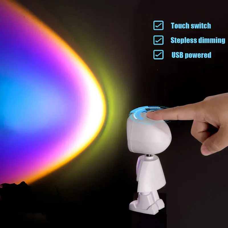 Robot Atmosphere Led Night Lights Rainbow Sunset Projection Light Colorful USB Table Lamp Bedroom Background Wall Lamp Lighting