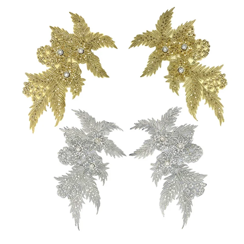 2 шт./пара 28*17 см ручное золочение дрель трехмерный цветок блестки кружевное свадебное платье аксессуары обратно клей патч DIY Craf