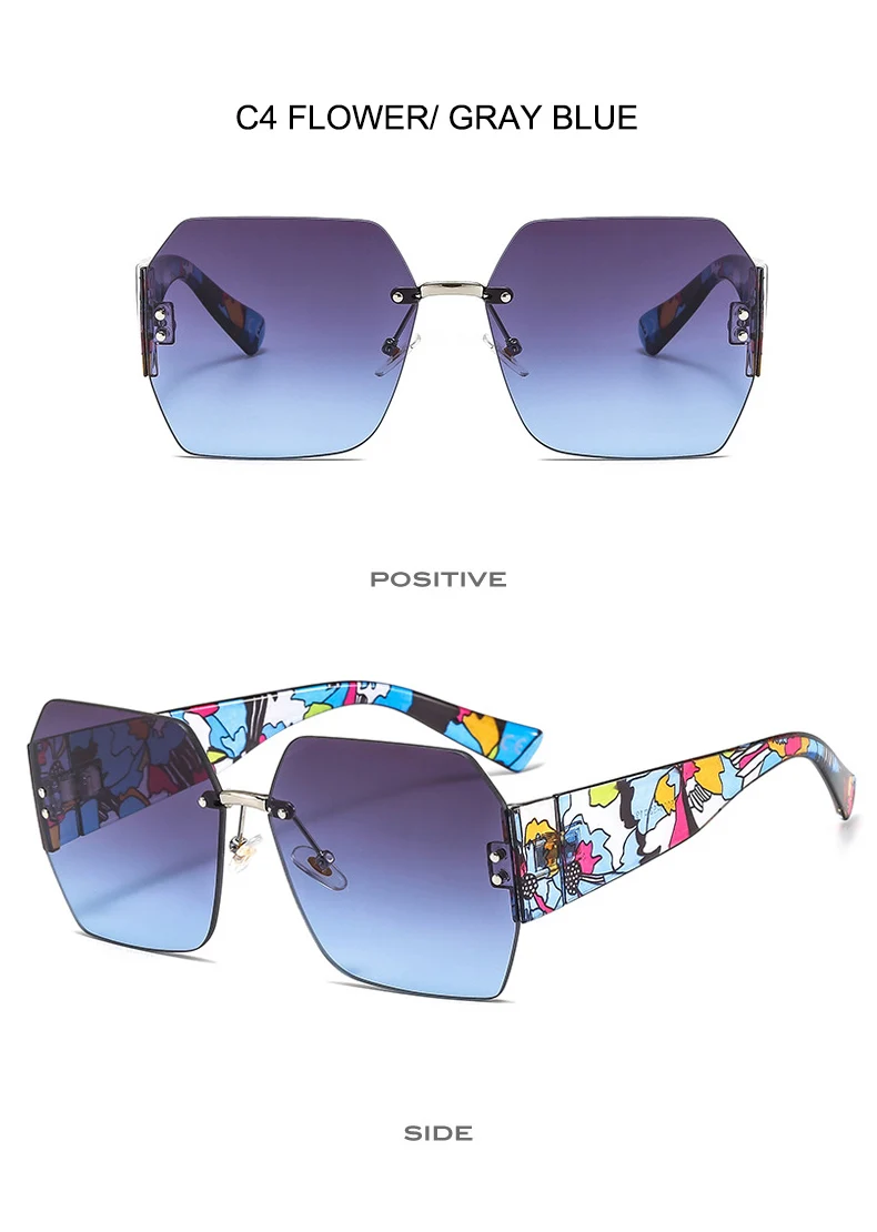 OEC-MANAGEMENT CPO Mode Randlose Sonnenbrille Frauen Platz Goggle Gläser Weibliche Marke Trend Blume Beine Shades Uv400 Vintage Brillen – Detail 8