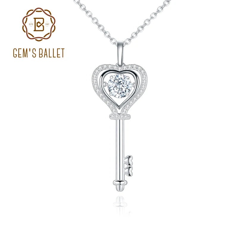 GEM'S BALLET 1.0Ct D Color Moissanite Diamond Key Pendant Necklace with Moissanite Stone 925 Sterling Silver Jewelry