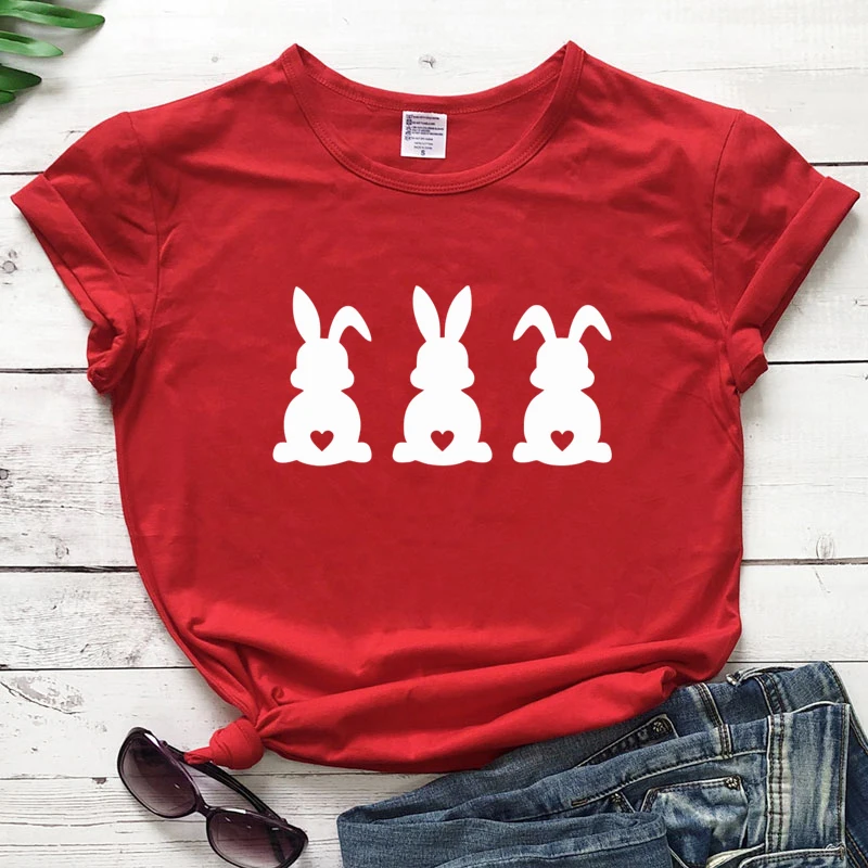 Three Bunnies Easter T-shirt Cute Women Happy Easter Day Gift Tshirt Funny 90s Short Sleeve Graphic Holiday Top Tee Shirt Femme