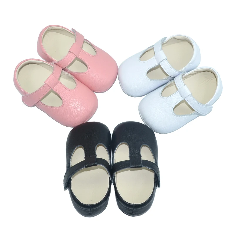 

Black T bar strap Baby girl walking shoes with rubber pads