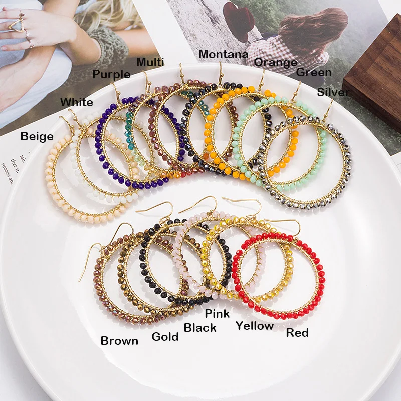 Imagen 7: Pendientes de gota circulares étnicos hechos a mano con cuentas de cristal redondas de colores a la moda bohemia para mujer, bisutería, accesorios de fiesta