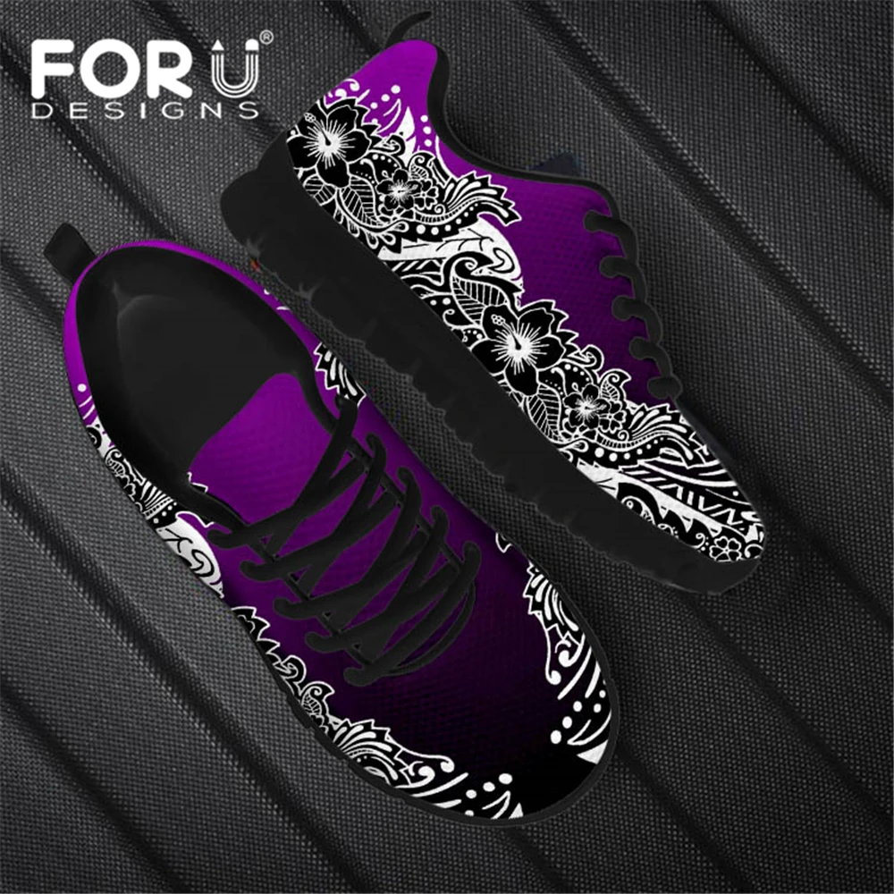 

FORUDESIGNS Gradient Style Polynesian Hawaii Hibiscus Pattern Women Shoes Flats Casual Sneakers Autumn Mesh Comfortable Ladies