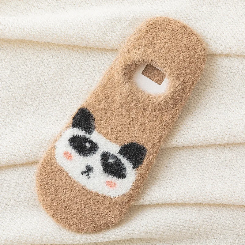 Ladies Socks Women Short thick Invisible Warm Socks Winter Mink cashmere Slippers cartoon Socks Ladies Panda kawaii Ankle Sock