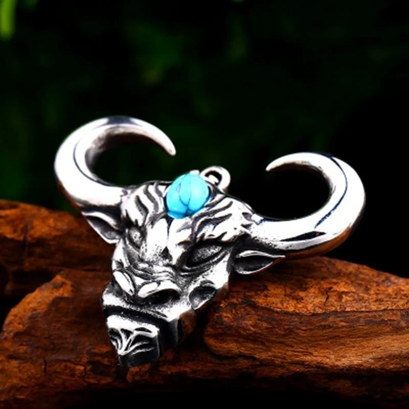 2020 New Trendy Animal Bull Head Hanging Necklace Men's Necklace Crystal Inlaid Metal Sliding Pendant Necklace Accessories