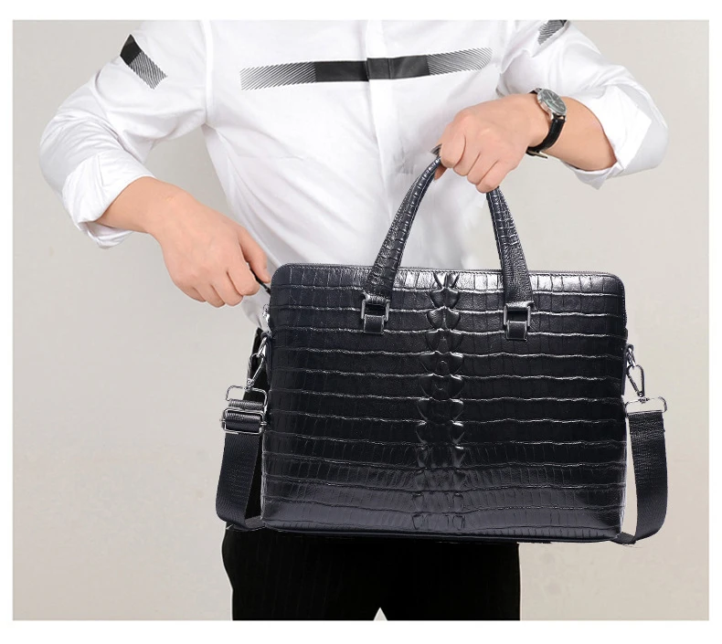 2021 New Luxury Cow Genuine Leather Business Men\' Briefcase Alligator Briefcase Shoulder Bag Men Messenger Bag Tote Computer Bag