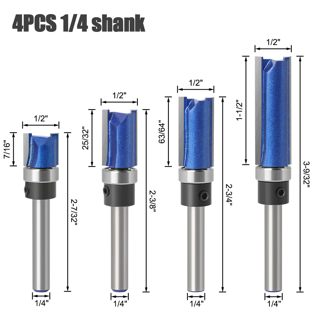 1PCS 1/4 In 6mm Shank Cutter Router Bit Trimming Woodworking Milling Cutter Dual Blades