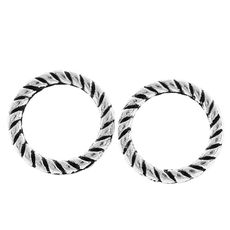 Zinc metal alloy Closed Soldered Jump Rings Round silver color Stripe Pattern 8mm( 3/8