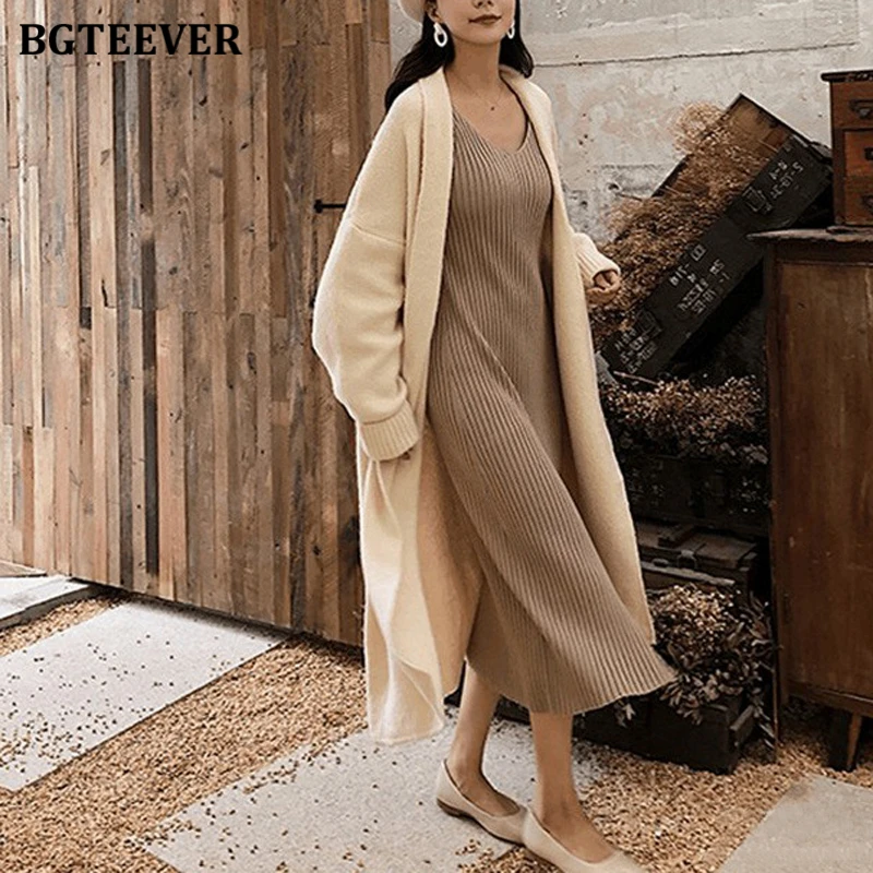 BGTEEVER Stylish Chic Oversized Knitted Cardigans for Women V-neck Soft Warm Loose Female Sweater Cardigans Autumn Winter 2020