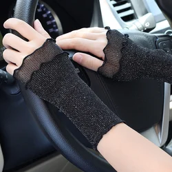 Guantes de manga falsa para mujer, protectores solares de malla fina, decorativos, de alta elasticidad, transpirables, sin dedos