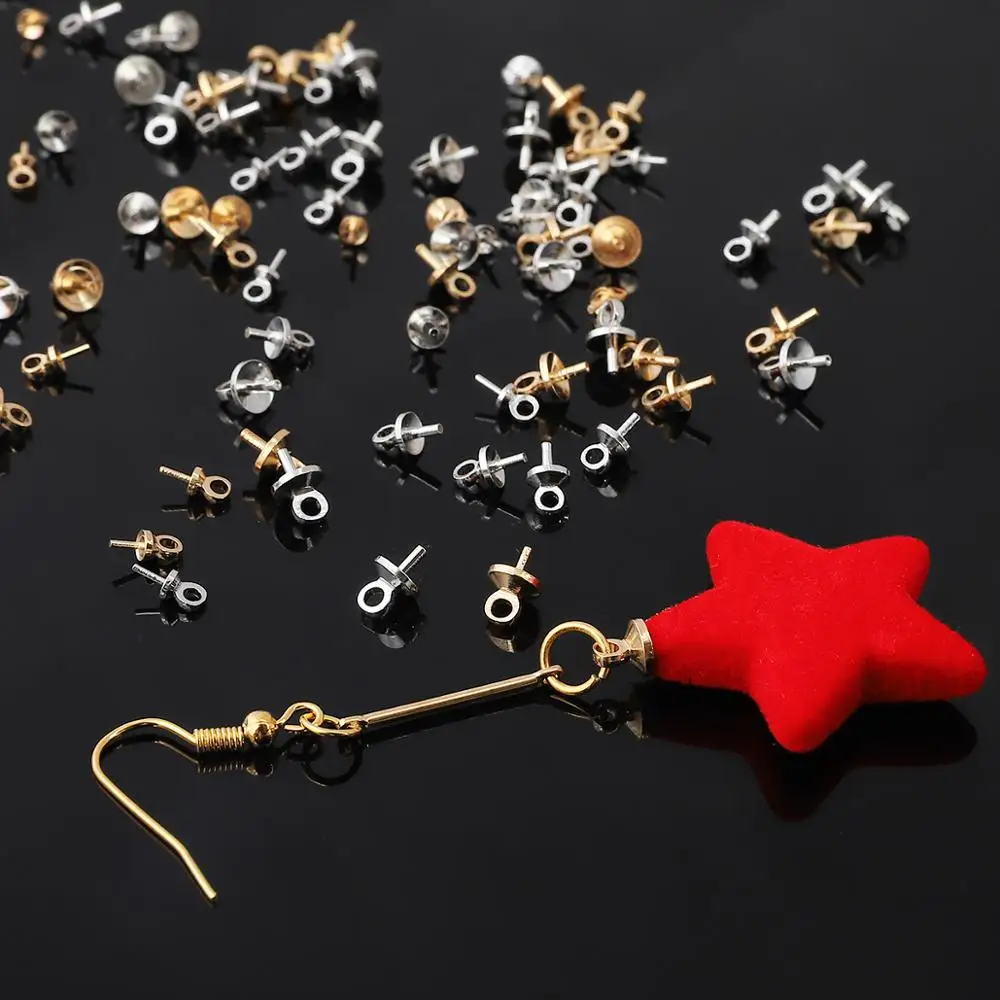 50pcs Gold Rhodium Eye Pin Pendant Charm Connector Bail Beads End Cap For Jewelry Making Earring Bracelet Hanging Accessories