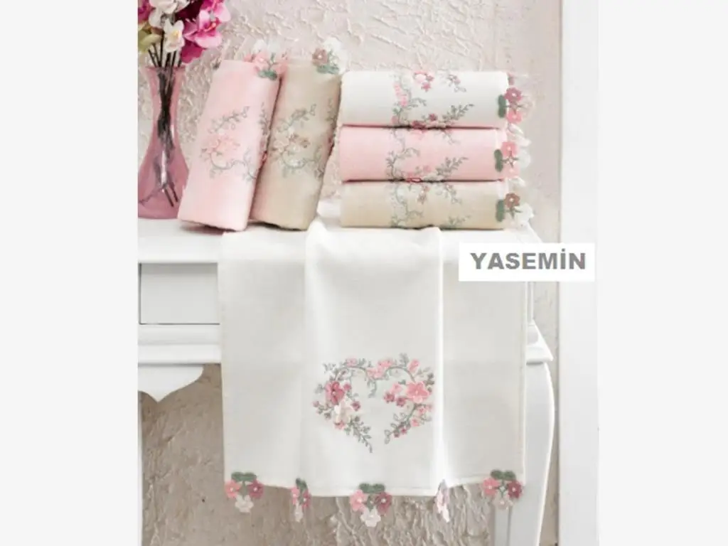 Velvet in jasmine embroidered embroidered kitchen towel cream, 30x50 cm, 2 years ceyizdiyari