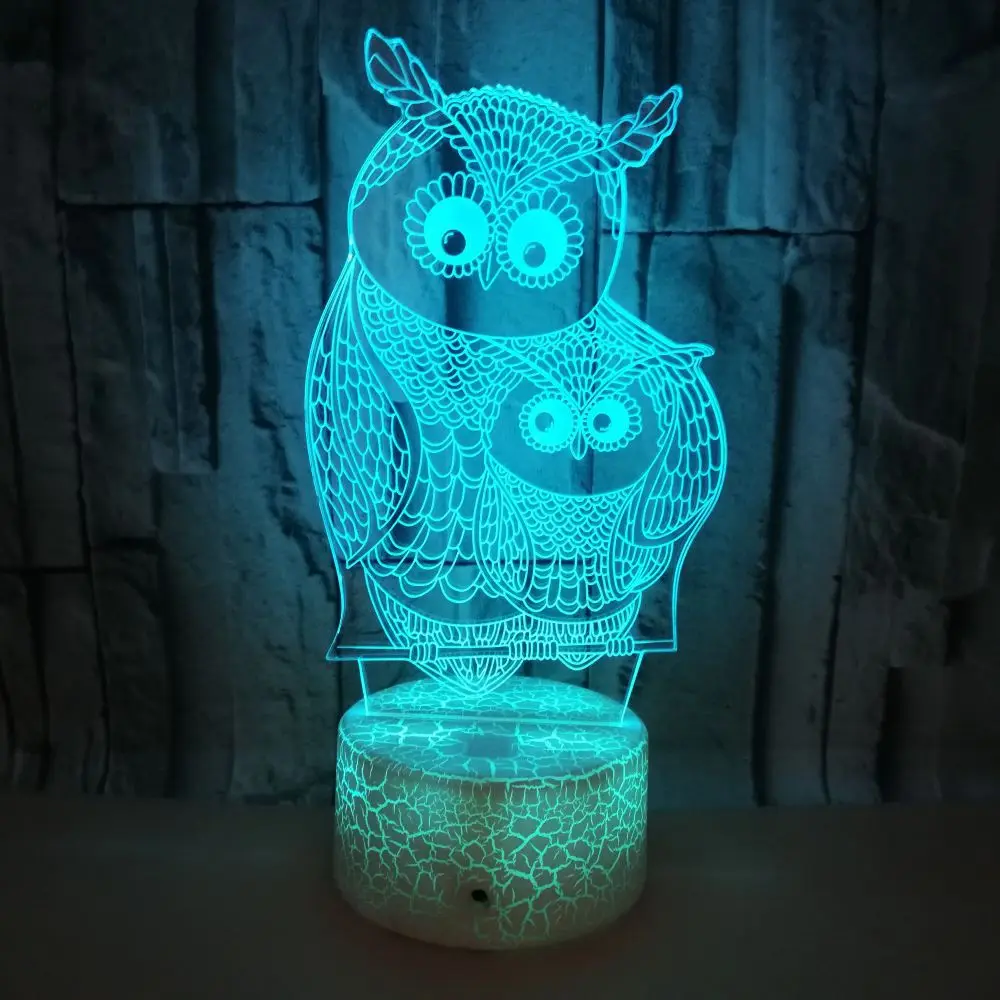 Owl 3D Night Light Colorful Remote Control Touch 3D LED Illusion Lamp Creative 3D USB Table Lamp Birthday Christmas Gifts Kids