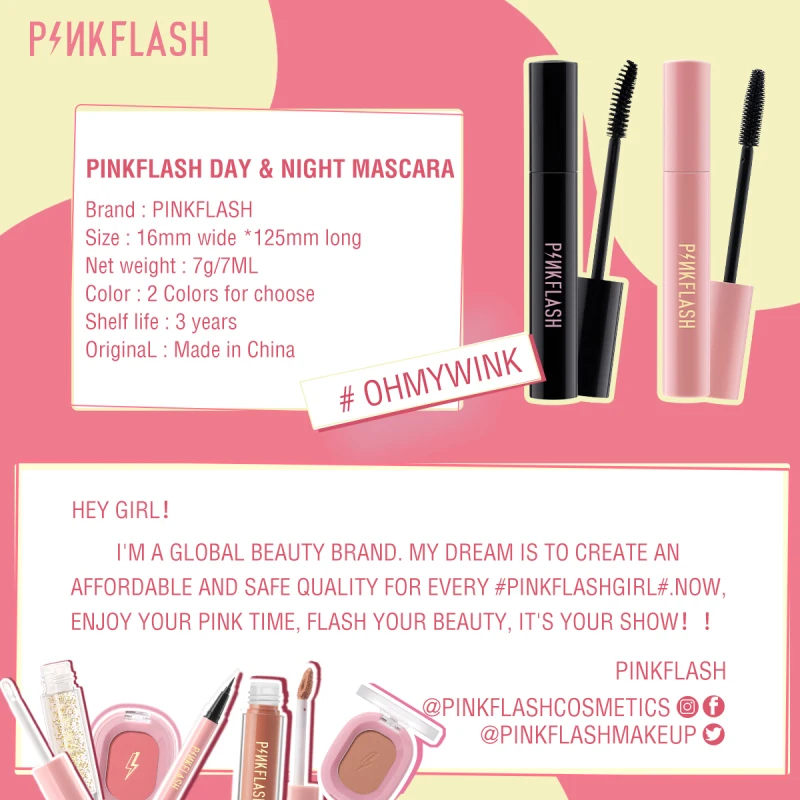 PINKFLASH Mascara Day & Night Lengthening Volume Eyelash Primer Mascara Fiber-filled Micro-curl Natural Lengthening TSLM1