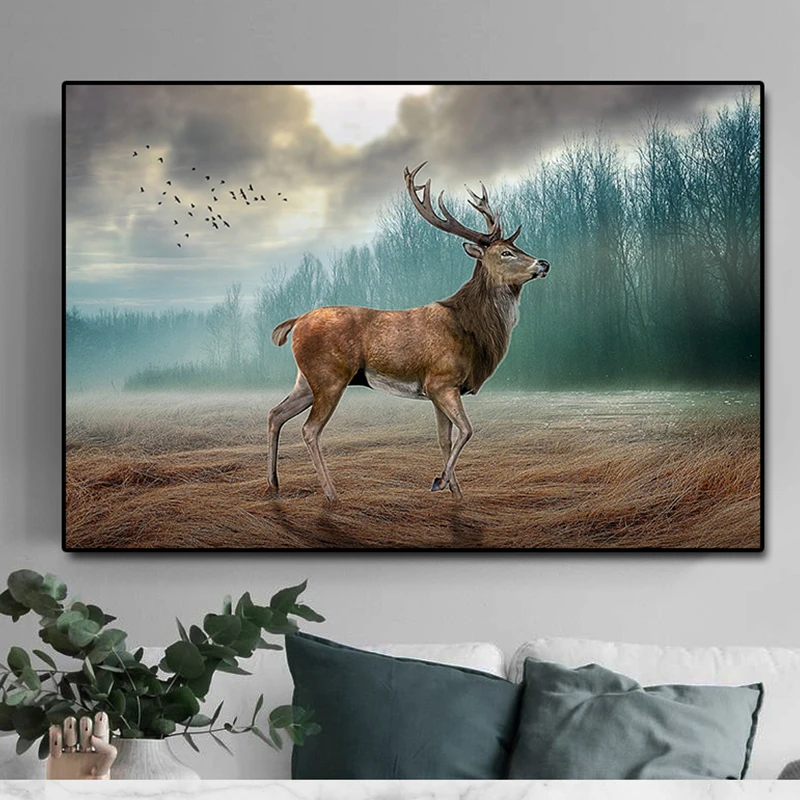 

Forest deer decoration animal deer canvas painting art print poster mural family bedroom wall decoration