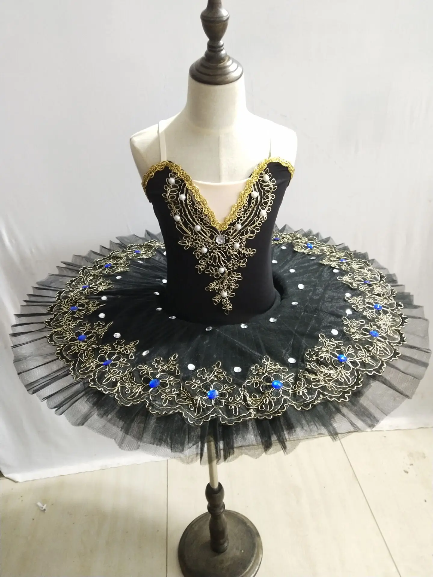 Women Ballet professional Ballet Tutu Dress Swan Lake Gold Delicate Lace Dress Girls Bailarina Diamond Stage Performance Costume