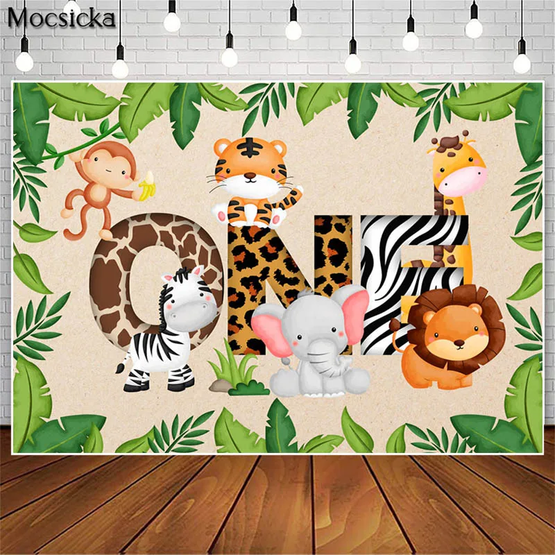 Mocsicka-Toile de fond pour la photographie d'anniversaire Safari, fond de bébé sauvage, décoration de fête animale, affiche de papier peint, accessoires de bannière