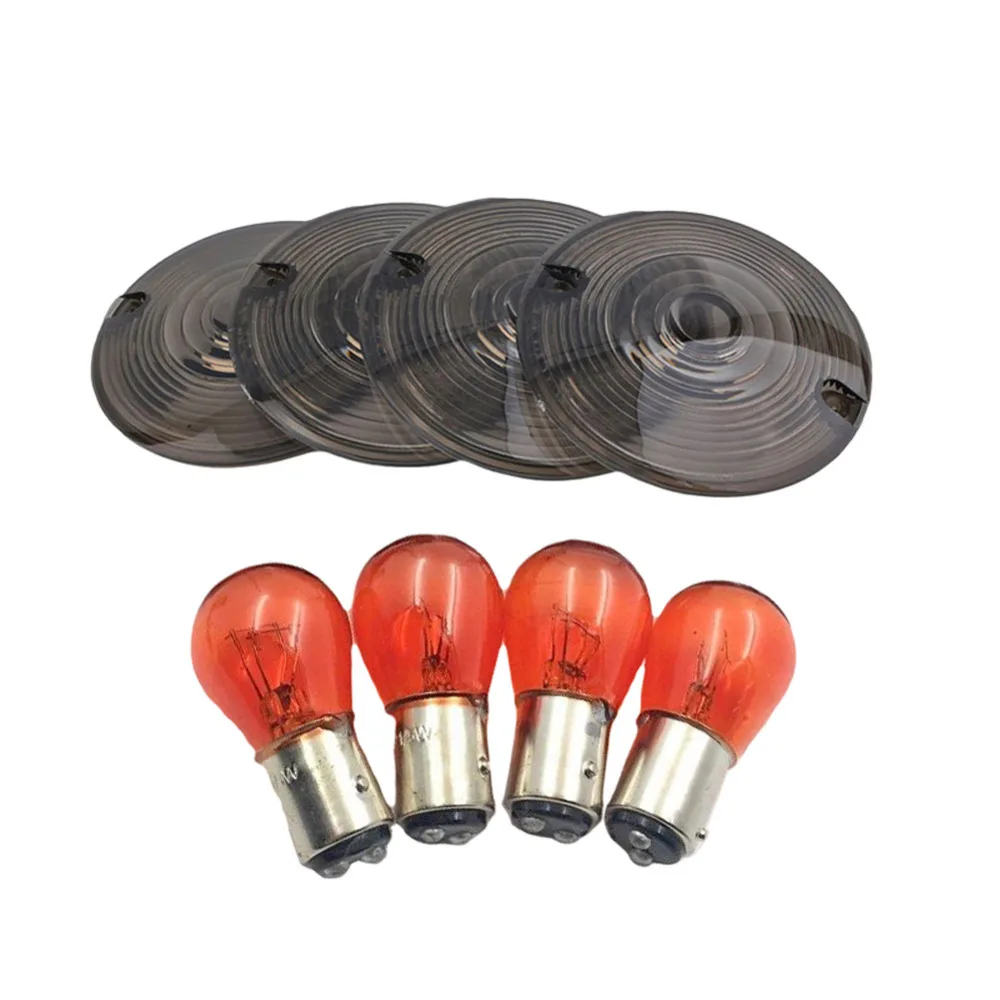 

4 x Smoke Turn Signal Light Lens Cover & Bulb For Electra Glide Fatboy FLSTF Heritage Softail FLSTC