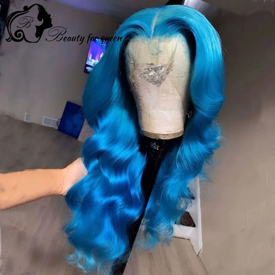 

Transparent HD Lace Frontal Wig Brazilian Colored Human Hair Wig High Quality 13x4 Dark Blue Body Wave Cosplay For Women