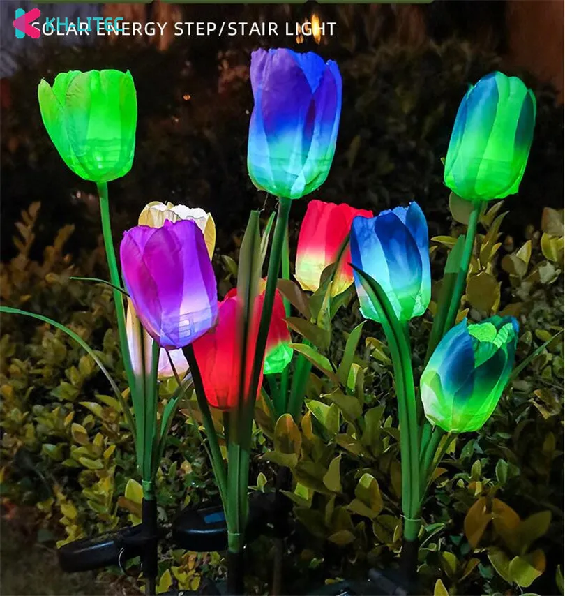 Solar Light Tulip Flower Lamp Multi-Color Outdoor Waterproof Garden Yard Path Landscape Driveway Lawn Insert Solar Light