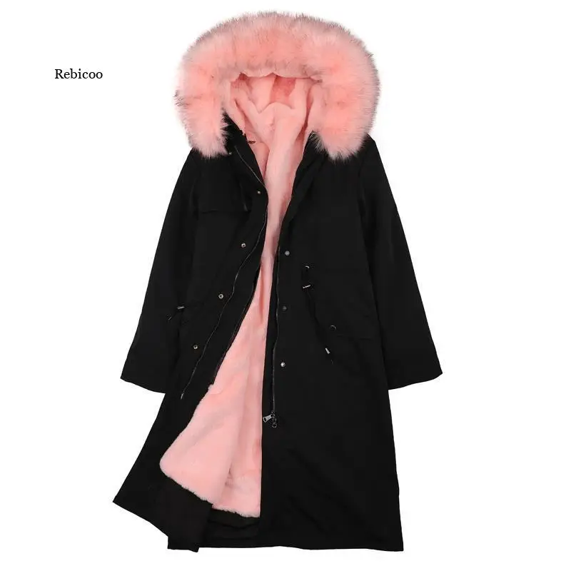 Fur Lining Thick Winter Coat Women outwear Long Waterproof Parka Hood Winter Jacket Women Rabbit Fur Liner Thick Warm Detachable