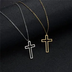 Rinhoo Stainless Steel Necklace For Women Men Long Chain Cross Necklace Small Cross Religious Christian Ornament Jewelry Gift