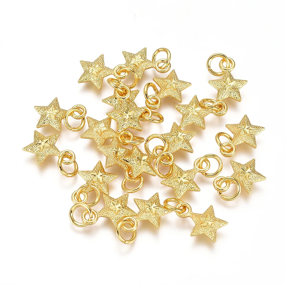 5 Pcs Gold Color Alloy Charms Star Hearts Flowers Small Pendants For DIY Necklaces Bracelets Key Chain Jewelry Making Decoration