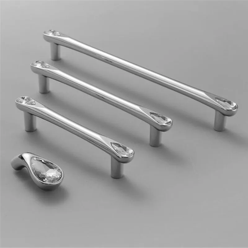 KK&FING 1PC Luxury Diamond Crystal Handles Zinc Alloy Chromium Kitchen Dresser Cabinet Handles Door Knobs Furniture Hardware