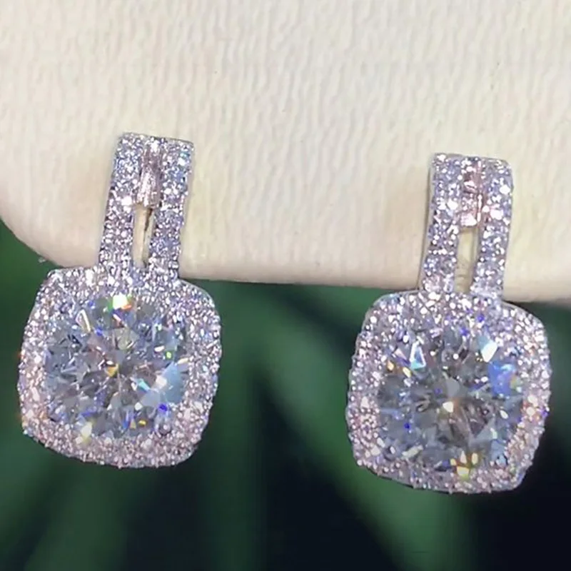 Huitan Fashion Silver Color CZ Stud Earrings for Women Bling Bling AAA White Cubic Zirconia Statement Earrings Hot Sale Jewelry image 2