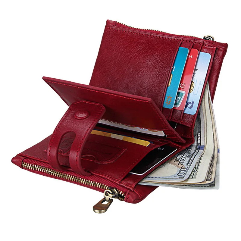New RFID Genuine Leather Women Wallet With Zipper Coin Pocket Credit Card Holder Crazy Horse Purse For Man Men Money Bag