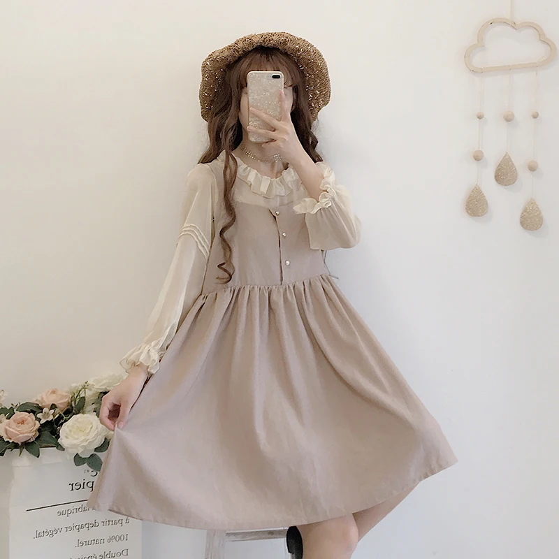 Japanese Style Soft Girl Style Sleeveless Dress 2020 New Sweet Girl Loose Mid-Length Striped Suspender Dress Summer