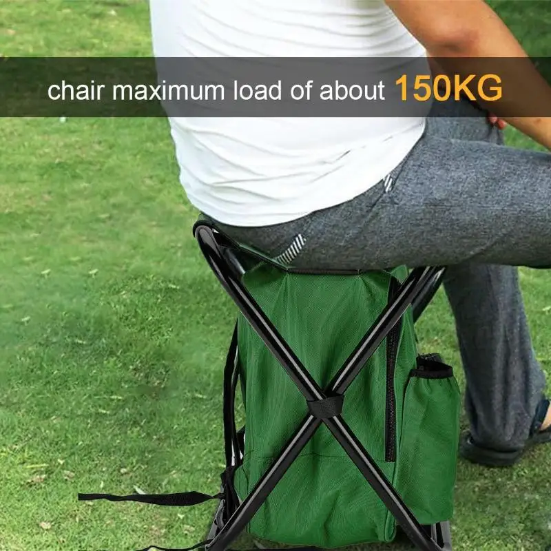 Outdoor Fishing Chair Bag Folding Camping Stool Portable Backpack Cooler Insulated Picnic Bag Hiking Seat Table Bag Bear 150KG