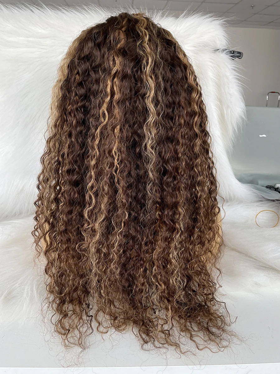 QueenKing-Peluca de cabello humano Remy brasileño, pelo con malla frontal 13x6, encaje transparente 4/27, Color Balayage, predesplumada