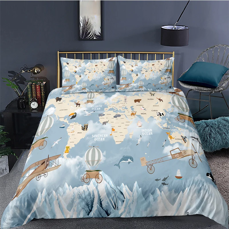 

Ocean Map Print Duvet Cover Teens Bedding Sets Quilt Cover Pillowcase Twun Full Queen King Size Bed Sets No Sheet