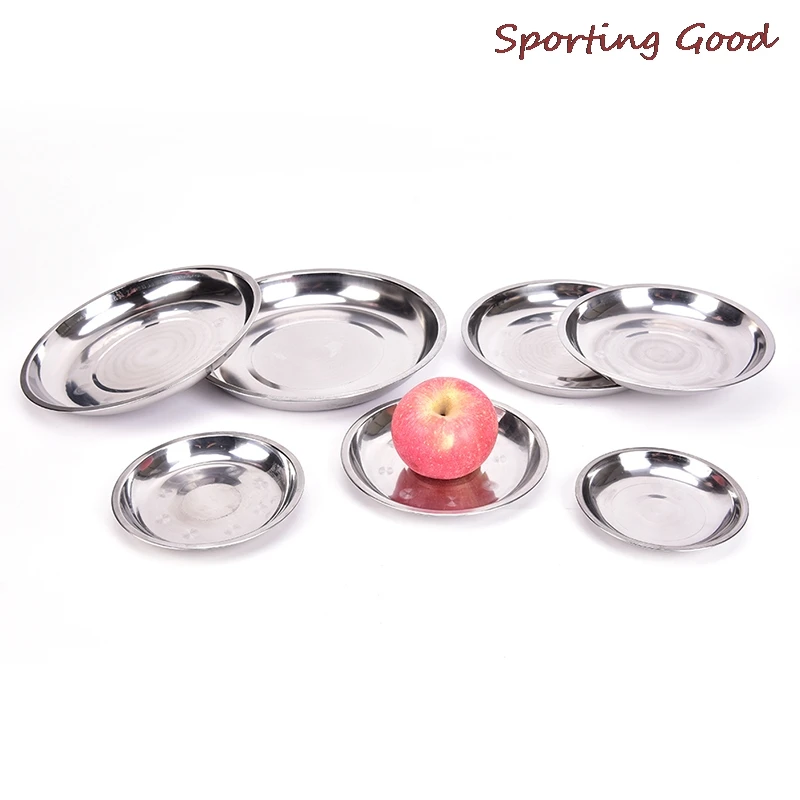 1pc Camping 14cm-26cm Stainless Steel Dinner Plate Outdoor picnic Tableware Dinner Plate Food Container Salad Plate