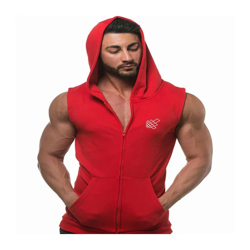 

men tank tops Muscle Sleeveless Sportswear Mens Workout Gym Tank Top Hooded zipper cotton Bodybuilding tanktop Run Solid Vests