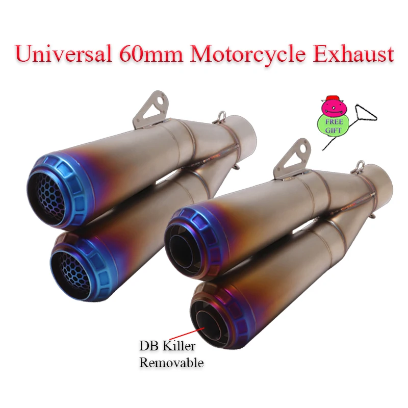 Universal Motorcycle GP Exhaust Escape Modified 60mm Double Vent Moto Muffler For MT-09 R1 Z1000 ER6N S1000RR DL250 CB500 250