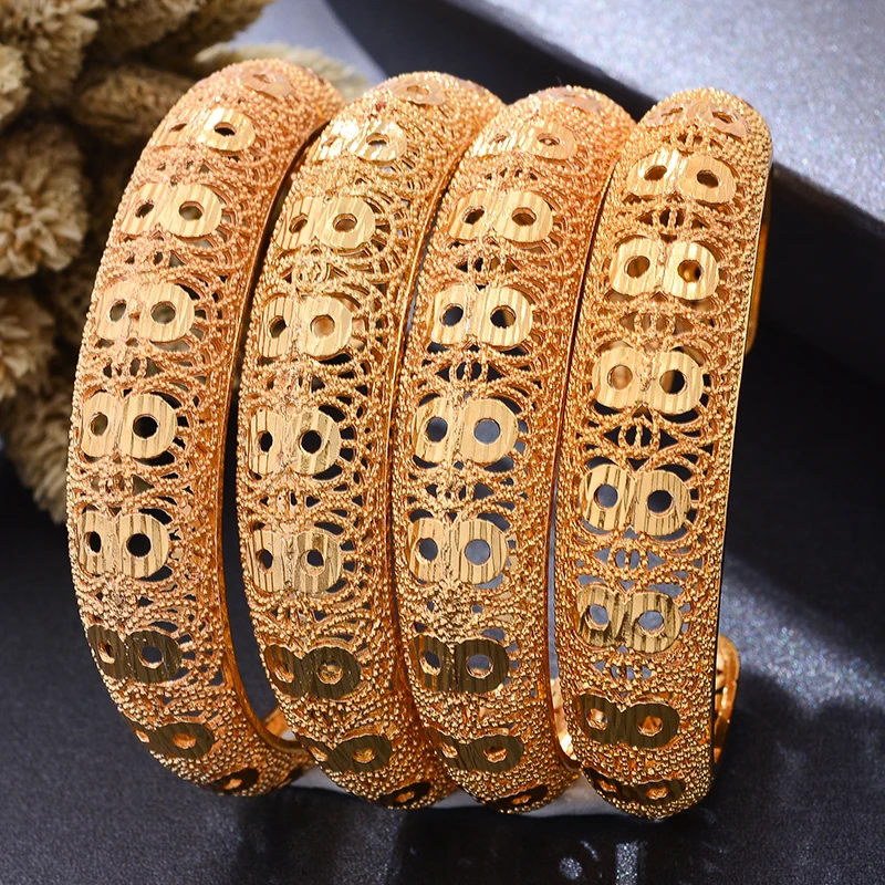 4pcs/lot Dubai Wedding Gold Color Bangles For Women Girl Wife Dubai Bride Africa Bracelet Africa Bangles Arab Jewelry Gold Charm