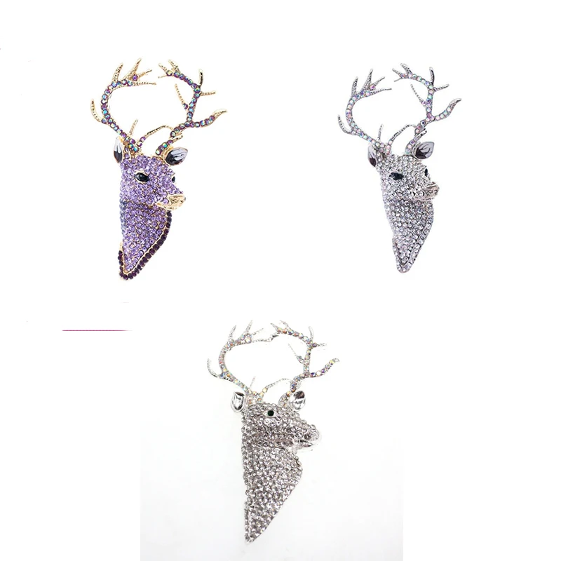 

Rhinestone Christmas Deer Brooch Pin Crystal Reindeer Head Brooch Pin