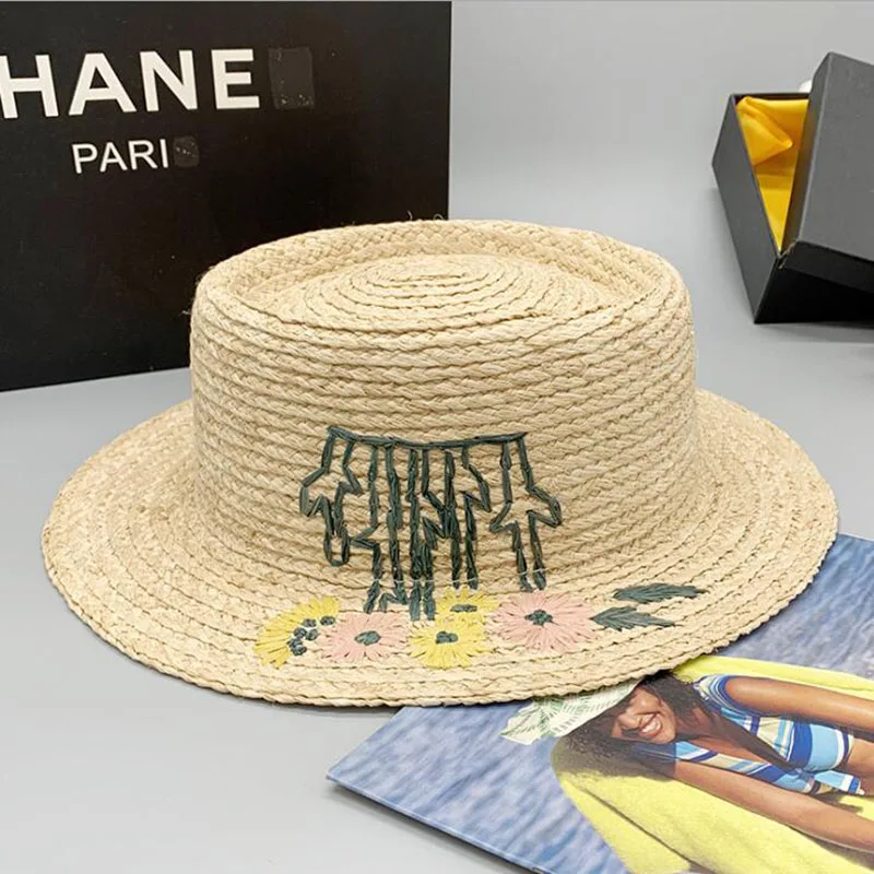 2024 summer handmade raffia hat and bag set for women popular cool nice high quality embroidery raffia hat and bag set