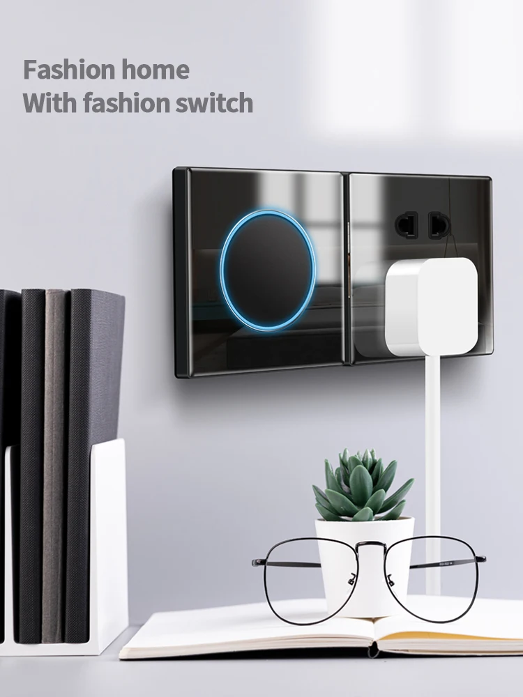 KAMANNI Concealed Wall LED Aperture Light Switch Power Socket USB Household White Glass Panel European socket Installation Box