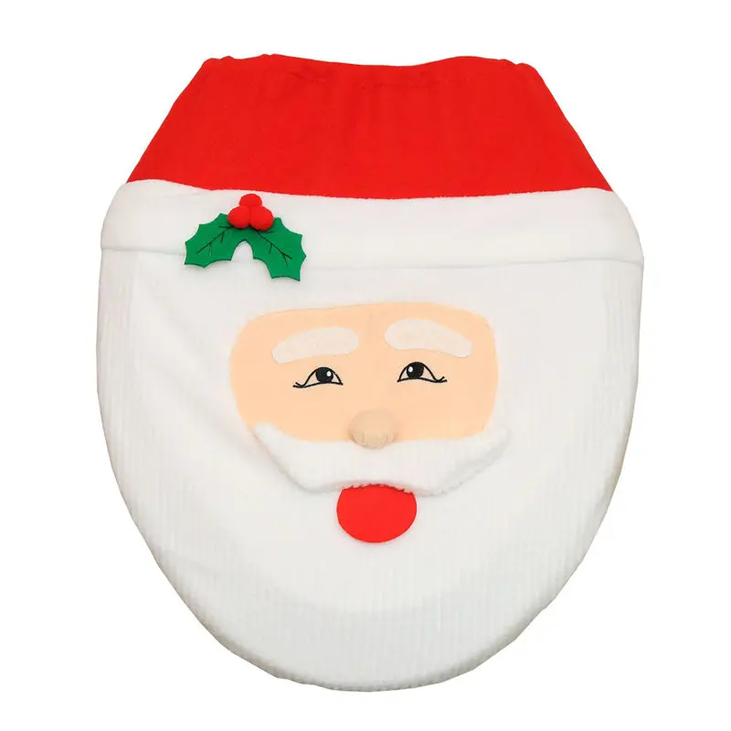 1pc Christmas Decoration Toilet Seat Cover Santa Claus PatternToilet Cover Christmas Bathroom Decor Overcoat Toilet Case 44*34cm