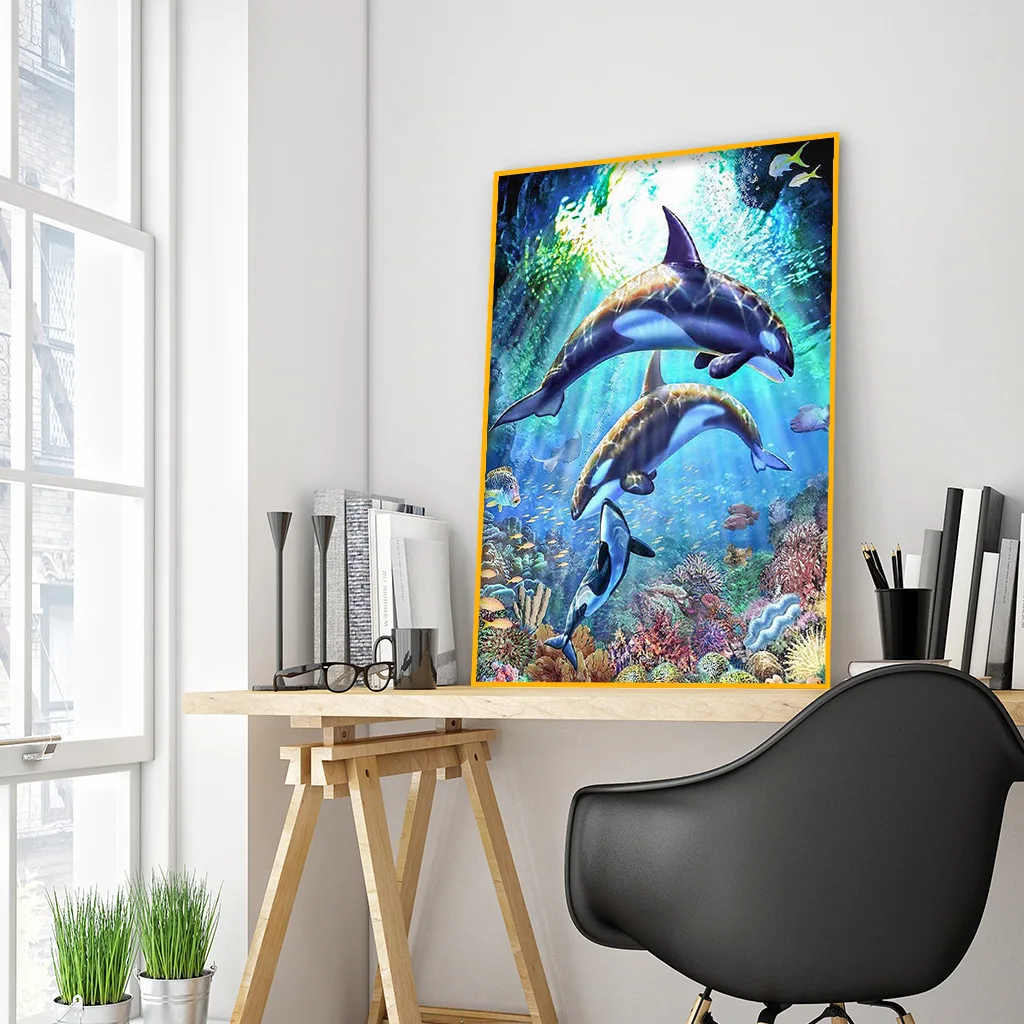 5D diamond painting Submarine world square diamond full diamond fish DIY cross stitch diamond decorative painting 40*50cm