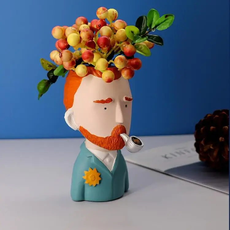 

European Cartoon Van Gogh Flower Pot Resin Ornaments Home room Desktop Vase Accessories Crafts Coffee Table Sculpture Decoration