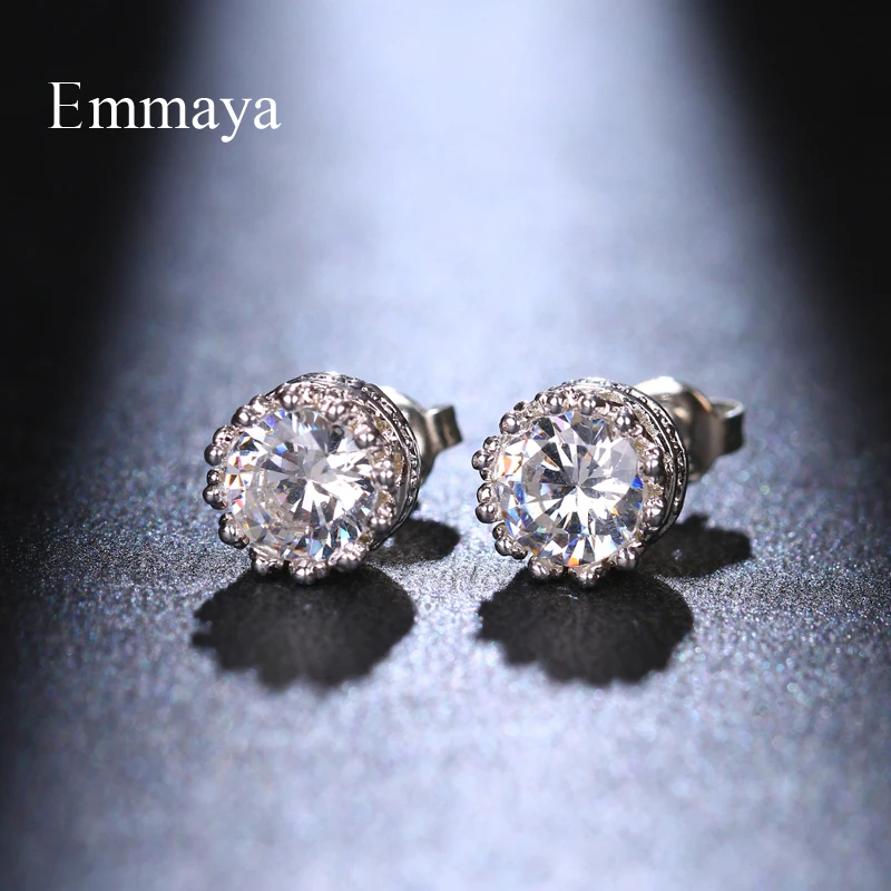 Emmaya Classic Tiny Round Shape Cubic Zircon Earring White Color For Women Party Elegant Ornament Fashion Trend In Banquet