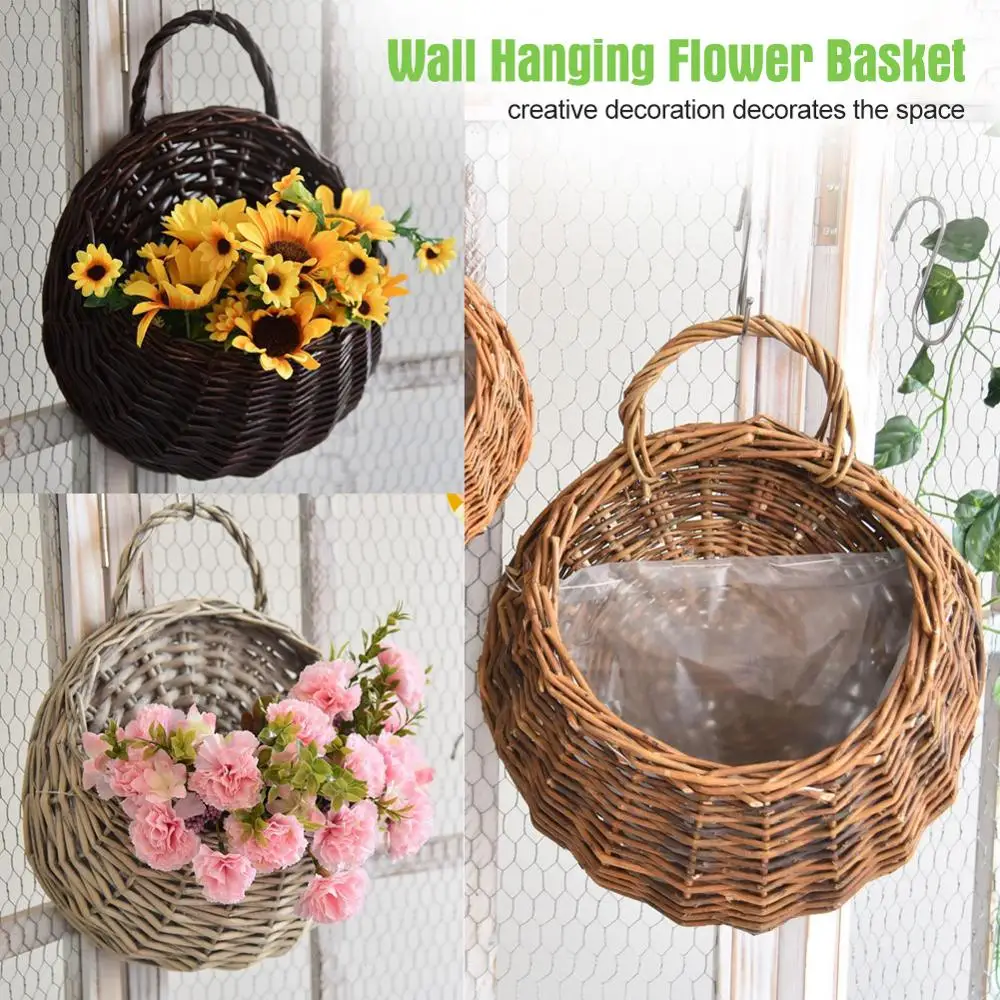 

Hand Made Wicker Rattan Flower Basket Green vine Pot Planter Hanging Vase Container Wall Plant Basket For Garden