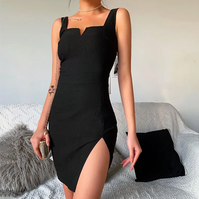 Side Slit Hem Sexy Sexy Tank Sleeveless Summer Ladies Office 2021 Fashion Bodycon Women Party Dresses